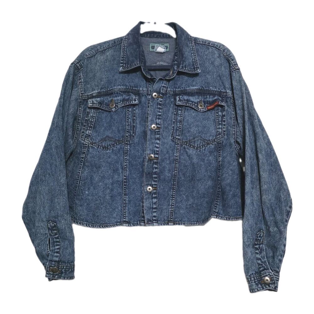 Vintage Jordache Cropped Denim Jacket Womens M Shacket 80s Boho Grunge Blue Jean